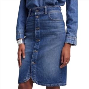 Madewell Jean Skirt Womens Size 24 Blue Button Front Pencil Knee Length Denim